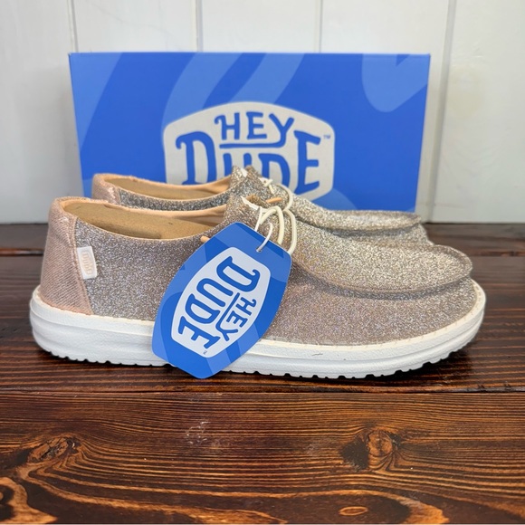 NIB Hey Dude Womens Wendy Metallic Sparkle Rose Gold - Picture 2 of 12